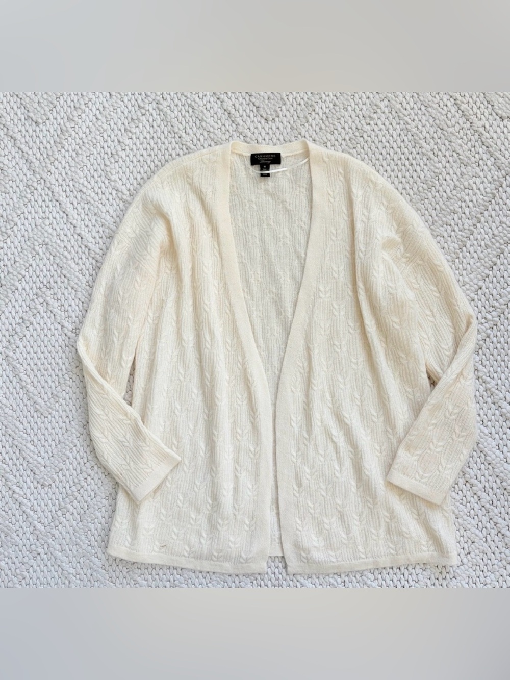 CHARTER CLUB LUXURY Cashmere Cable Knit Open Cardigan Sweater Ivory Womens MED